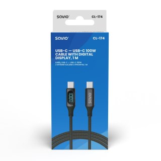 Kabel USB - USB C z wyświetlaczem, 100W, CL-174 Savio