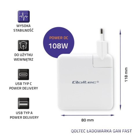 Ładowarka GaN FAST 108W | 5-20V | 3-4.7A | USB C | Biała Qoltec
