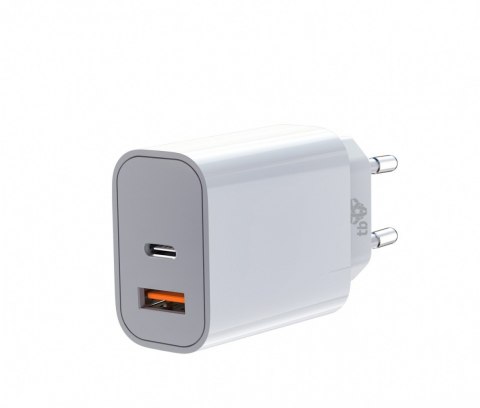 Ładowarka sieciowa 2x3A USB C + USB A Power Delivery biała TB
