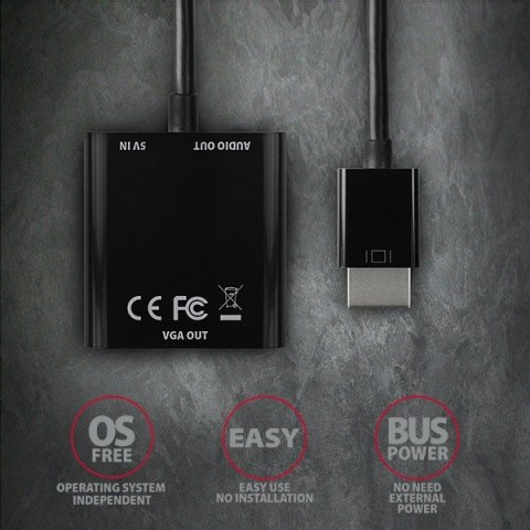 RVH-VGAN Adapter aktywny HDMI -> VGA FullHD, wyjście audio, micro USB złącze zasilania AXAGON