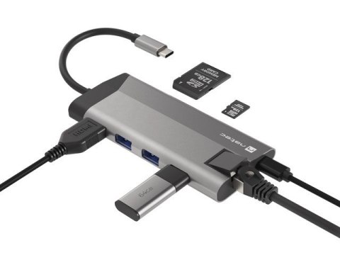 Stacja dokująca Multiport Fowler Plus USB-C PD, 3x USB 3.0, HDMI 4K, RJ45, SD, micro SD Natec