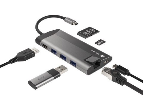 Stacja dokująca Multiport Fowler Plus USB-C PD, 3x USB 3.0, HDMI 4K, RJ45, SD, micro SD Natec