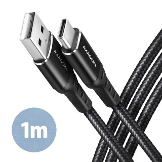 BUCM-AM10AB Kabel USB-C - USB-A, 1.0m USB 2.0, 3A, ALU, oplot Czarny AXAGON