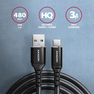 BUCM-AM20AB Kabel USB-C - USB-A, 2m, USB 2.0, 3A, ALU, oplot, Czarny AXAGON