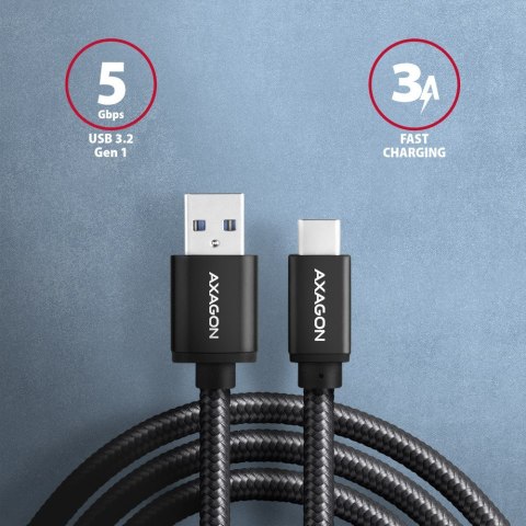 BUCM3-AM15AB Kabel USB-C - USB-A, 1.5m, USB 3.2 Gen 1 3A, ALU, oplot, czarny AXAGON