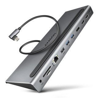 HMC-4KX3 Wieloportowy hub USB 11in1, 5Gbps, 3x USB-A, 2x HDMI 4K/60Hz+ DP 4K/60Hz+ GLAN + SD/microSD + audio, PD 100W, 40cm USB- AXAGON