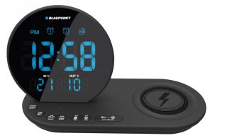 Radiobudzik FM PLL/Alarm/USB/CR85BK CHARGE/Ładowanie bezprzewodowe/Temperatura wewnętrzna/zewnętrzna/czarny Blaupunkt