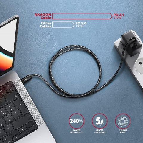 BUCM4X-CM10AB Kabel USB-C - USB-C, USB4 Gen 3x2 1m, PD 240W, 8K HD, ALU, oplot Czarny AXAGON