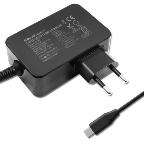 Ładowarka GaN Power Pro | 1xUSB-C | 90W | 5-20V | 3-4.5A | Czarna Qoltec
