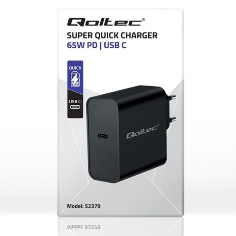 Ładowarka Super Quick PD | 1xUSB-C | 65W | 5-20V | 3-3.25A | Czarna Qoltec