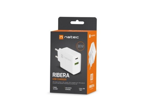 Ładowarka sieciowa Ribera 1x USB-A + 1x USB-C 20W Biała Natec