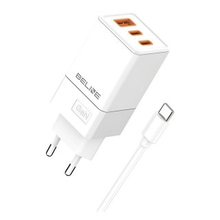 Ładowarka sieciowa 65W GaN 2xUSB-C + USB-A+ kabel USB-C Biała Beline