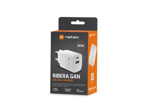 Ładowarka sieciowa Ribera GAN 1X USB-A + 1X USB-C 30W Biała Natec