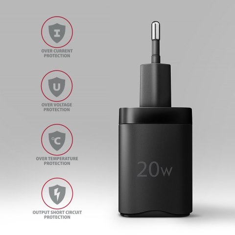 ACU-PD20 Ładowarka sieciowa PD 20W, 1x port USB-C, PD3.0/QC3.0/AFC/FCP/Apple Czarna AXAGON