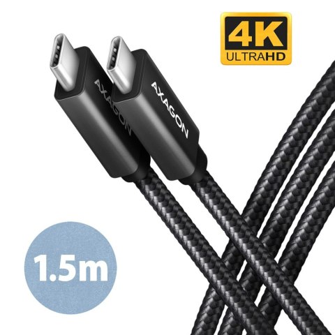 BUCM32-CM15AB Kabel USB-C - USB-C 3.2 Gen 2, 1.5m, PD 100W, 5A, 4K HD, ALU, oplot, czarny AXAGON