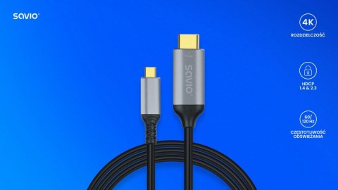 Kabel USB-C do HDMI v2.0b, 3m, miedź CL-184 Savio