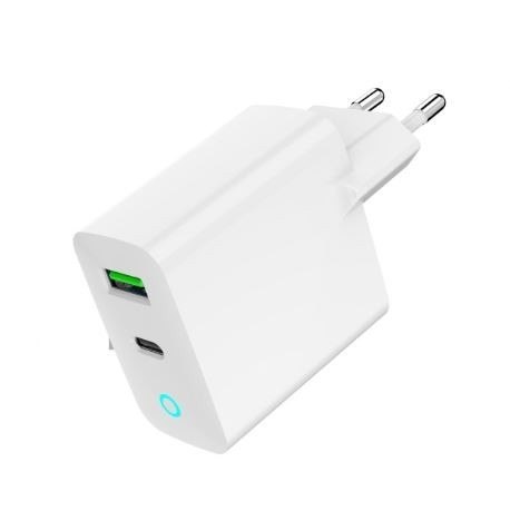 Ładowarka USB-A USB-C LED 20W PD QC3.0 biała Gembird