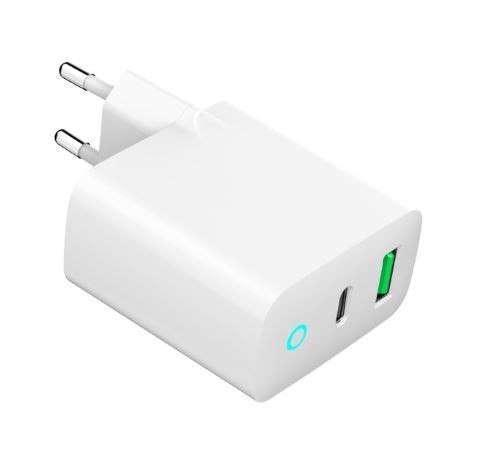 Ładowarka USB-A USB-C LED 20W PD QC3.0 biała Gembird