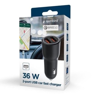 Ładowarka samochodowa 2xUSB-A QC3.0 36W czarna Gembird