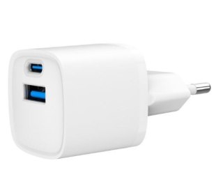 Mini-ładowarka USB-A USB-C 20W PD QC3.0 biała Gembird