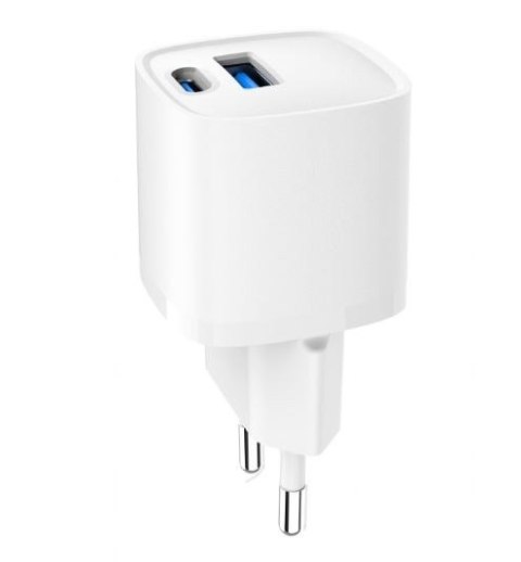 Mini-ładowarka USB-A USB-C 20W PD QC3.0 biała Gembird