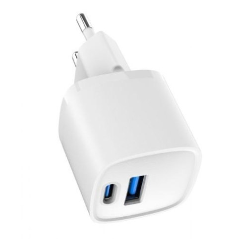 Mini-ładowarka USB-A USB-C 20W PD QC3.0 biała Gembird