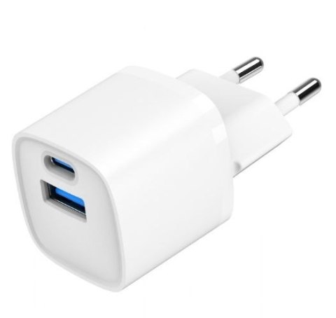 Mini-ładowarka USB-A USB-C 20W PD QC3.0 biała Gembird