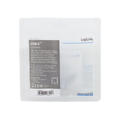 Adapter USB Type-C, do mini DB/F, 8K LogiLink
