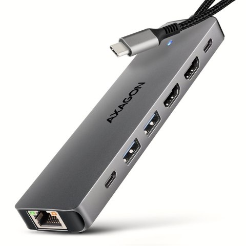 HMC-7HX2 Wieloportovy hub USB 7in1, 5Gbps, 2x USB-A, 1x USB-C, 2x HDMI 4K/60Hz, GLAN, PD 100W, 15cm USB-C kabel AXAGON