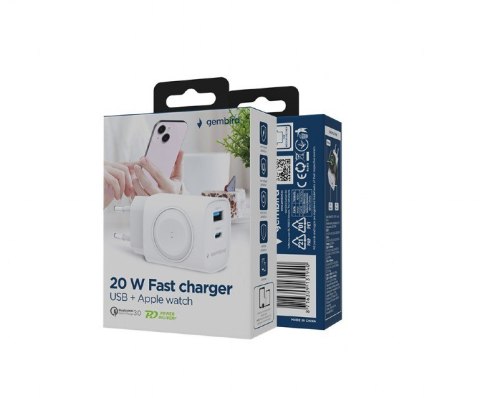 Ładowarka USB-A USB-C 20W PowerDelivery Quick Charge 3.0, biała Gembird