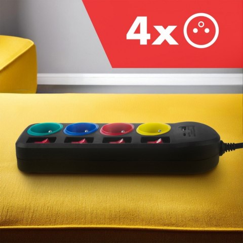 Przedłużacz 1,5m 250VAC 10A 4 gniazda MCE508 B Port USB-C Quick charge 2.0 IP20 Maclean