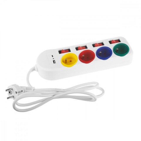 Przedłużacz 4 gniazda 1.5m, USB A/C MCE508 W Maclean