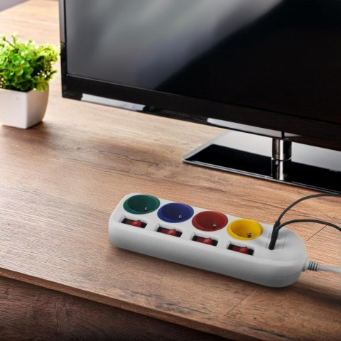 Przedłużacz 4 gniazda 1.5m, USB A/C MCE508 W Maclean