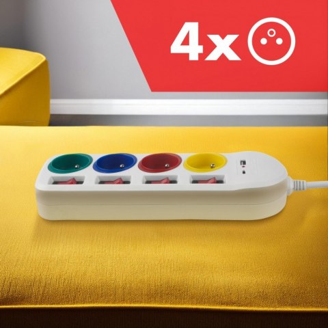 Przedłużacz 4 gniazda 1.5m, USB A/C MCE508 W Maclean