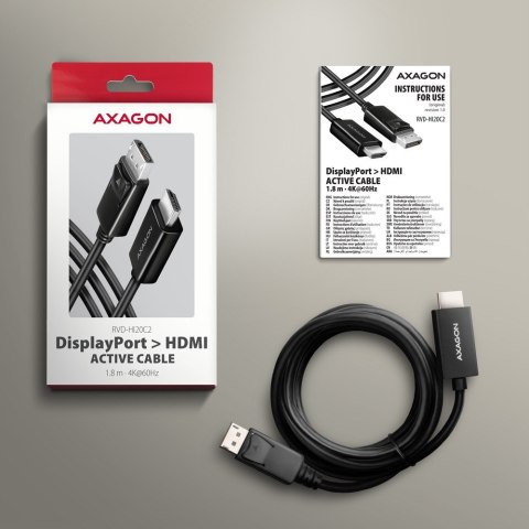 RVD-HI20C2 Adapter aktywny DisplayPort -> HDMI 1.4, 4K/60Hz, kabel 1,8m AXAGON