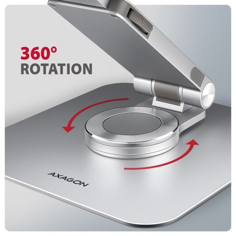 STND-LR Podstawa do laptopów aluminiowa 10-17,3" regulowane kąty nachylenia, obrót o 360 stopni, Szara AXAGON
