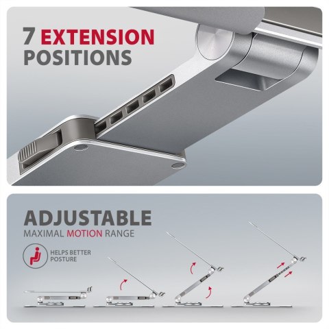 STND-LR Podstawa do laptopów aluminiowa 10-17,3" regulowane kąty nachylenia, obrót o 360 stopni, Szara AXAGON