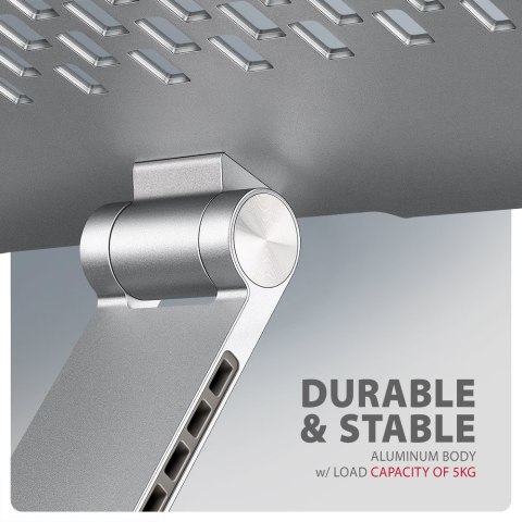 STND-LR Podstawa do laptopów aluminiowa 10-17,3" regulowane kąty nachylenia, obrót o 360 stopni, Szara AXAGON