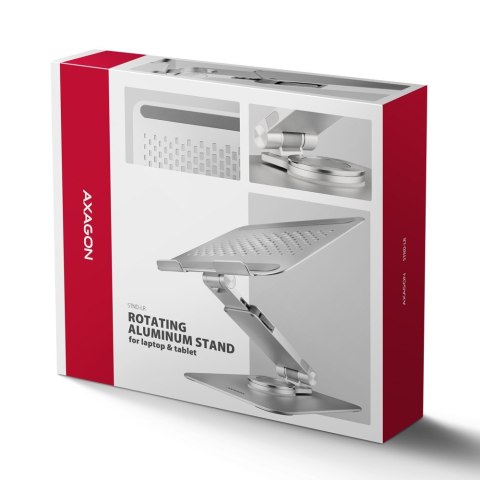 STND-LR Podstawa do laptopów aluminiowa 10-17,3" regulowane kąty nachylenia, obrót o 360 stopni, Szara AXAGON