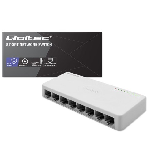 SWITCH przełącznik sieciowy 8 x port RJ45 | 1000Mbps | Fast Ethernet | LAN Qoltec