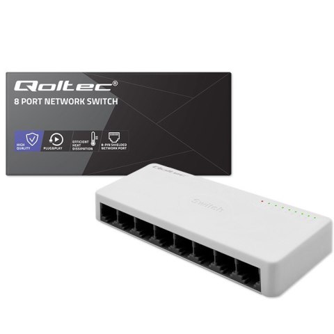 SWITCH przełącznik sieciowy 8 x port RJ45 | 100Mbps | Fast Ethernet | LAN Qoltec