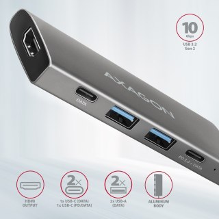 HMC-5G21 Wieloportowy hub USB 5in1, 10Gbps, 2x USB-A + 2x USB-C + HDMI 4K/30Hz, PD 60W, 13cm USB-C kabel AXAGON
