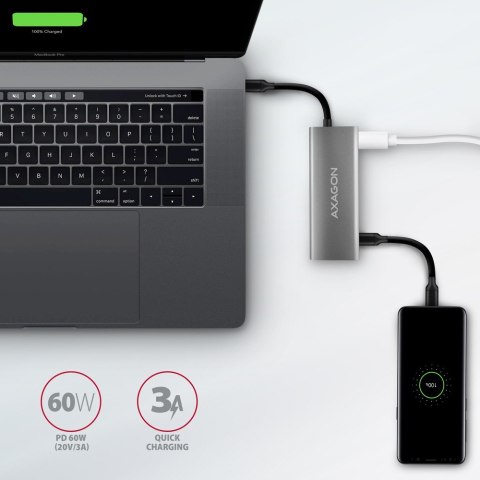 HMC-5G21 Wieloportowy hub USB 5in1, 10Gbps, 2x USB-A + 2x USB-C + HDMI 4K/30Hz, PD 60W, 13cm USB-C kabel AXAGON