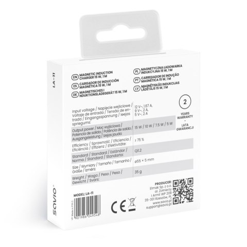 Magnetyczna ładowarka indukcyjna 15 W LA-11 Savio