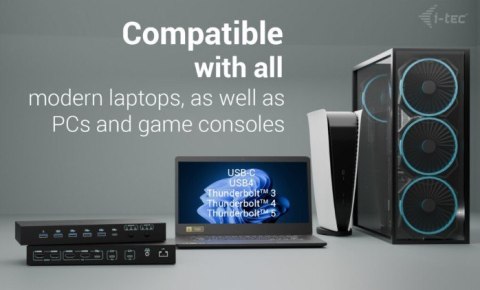 Stacja dokująca USB-C KVM Dock PRO Three Hosts Dual Video 2x Power Delivery max 92W I-tec