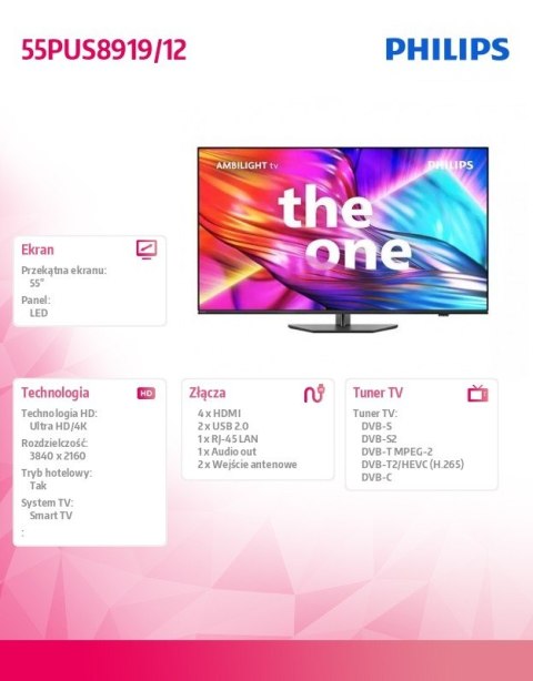 Telewizor 55 cali LED 55PUS8919/12 Philips