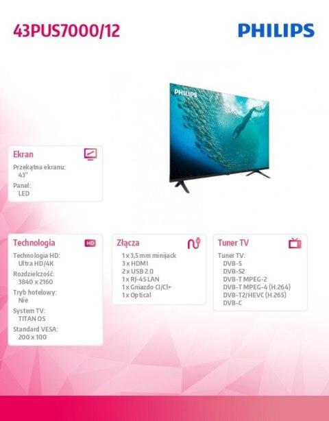 Telewizor LED 43 cale 43PUS7000/12 Philips