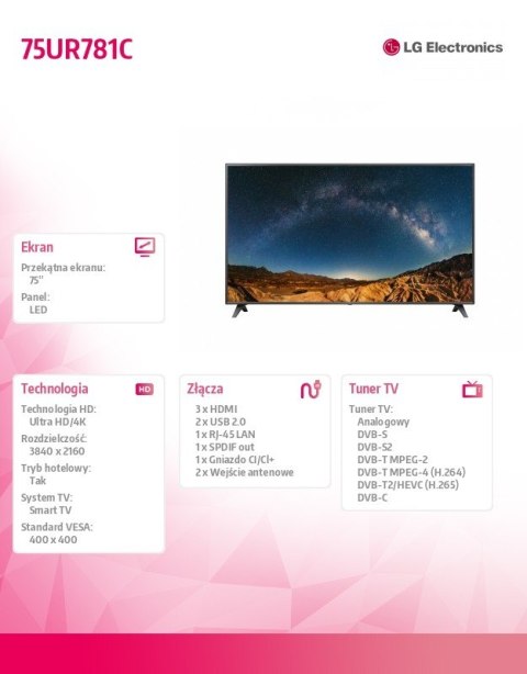 Telewizor LED 75 cali 75UR781C LG Electronics