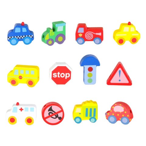 Klocki drewniane do nawlekania tablica plansza samochody pojazdy Kik Sp. z o. o. Sp. k.