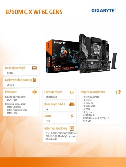 Płyta główna B760M GAMING X WIFI6E GEN5 S1700 4DDR5 mATX Gigabyte